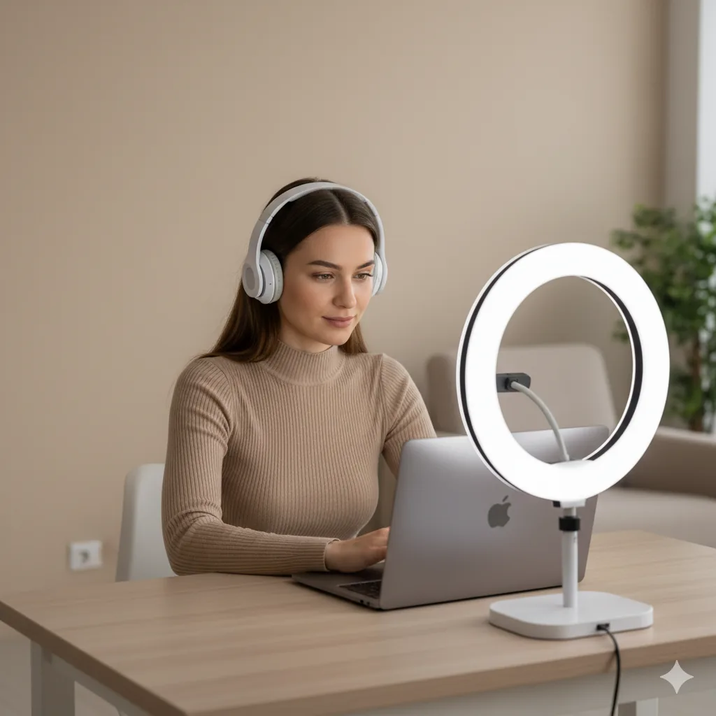 Людина проходить онлайн-поліграф з дому: ноутбук із вебкамерою, рівне освітлення, тихе приміщення