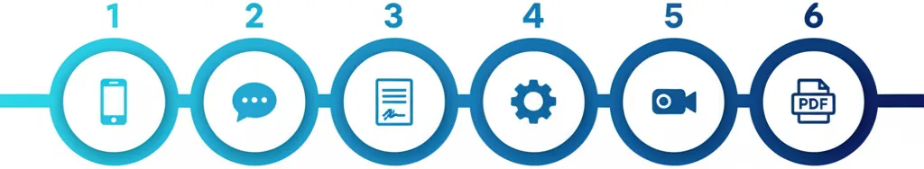 Етапи онлайн-поліграфа: заявка, консультація, договір, техперевірка, сесія, звіт