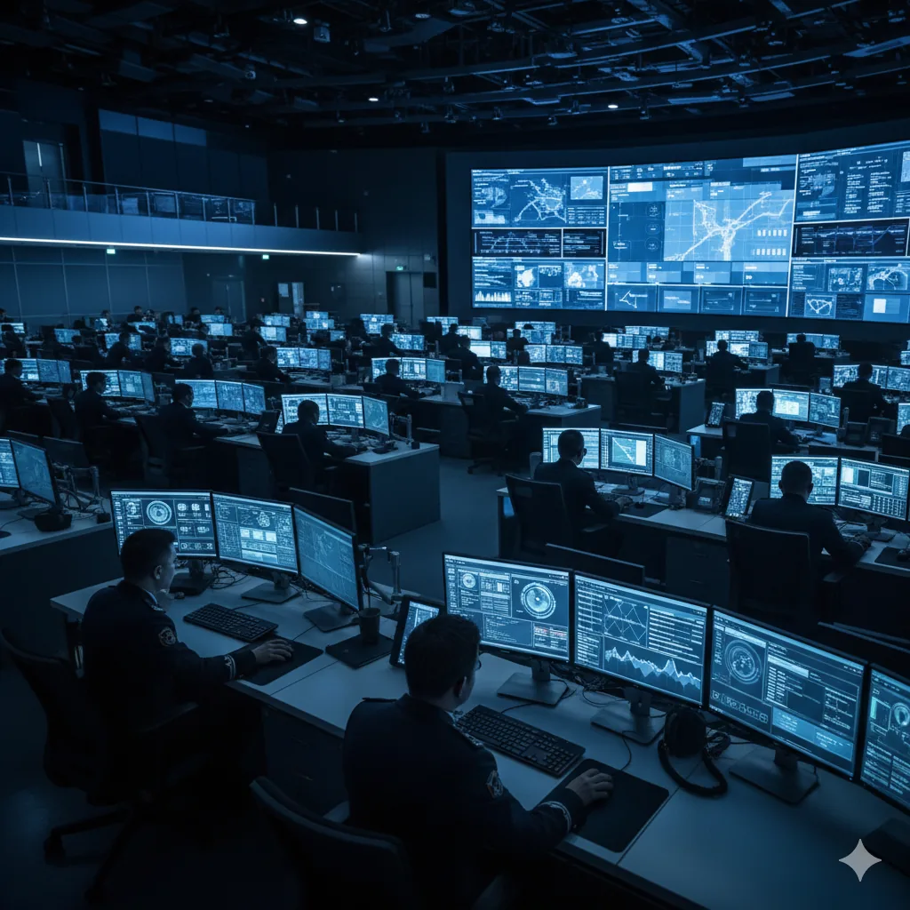 Центр безпеки державної установи з моніторами аналітичних дашбордів