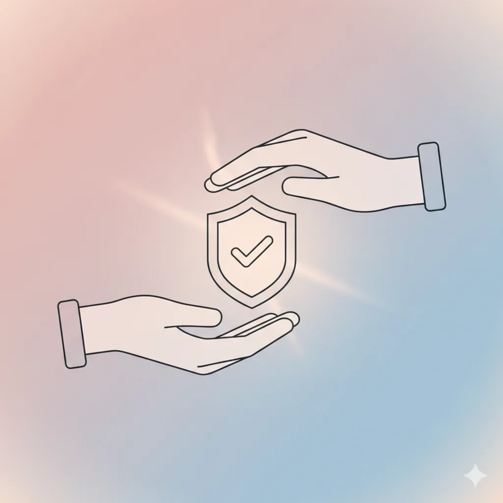 Символ довіри та захисту у відносинах: руки зі щитом перевірки